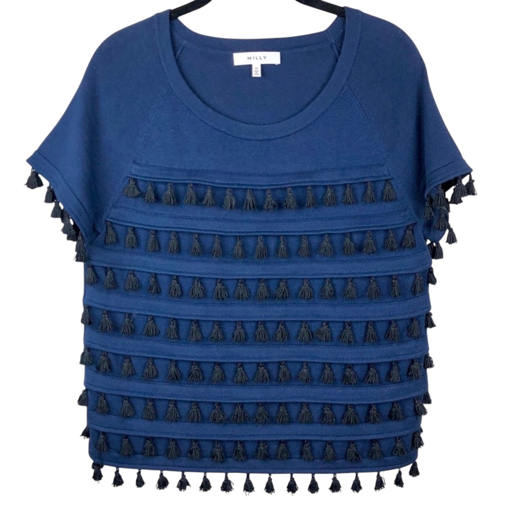 Milly Blue Boxy Embellished T-Shirt